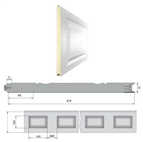 DH2D10F260/S00-1014/1014 DoorHan - Панель 475мм Ндерево фил.с полосой/260/Нстукко Бежевый(RAL1014)/Бежевый(RAL1014)