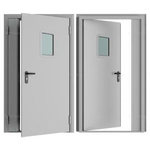 Дверь DoorHan/1350/2050/Противопож.EI60/двухств./остеклен./глад./глад./RAL7035/лев./угл. рама (арт. DPO601/1350/2050/7035/L/N)