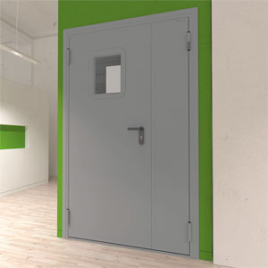 Дверь DoorHan/1350/2050/Техническая/двухств./остеклен./глад./глад./RAL7035/прав./угл. рама (арт. DTO1/1350/2050/7035/R/N)