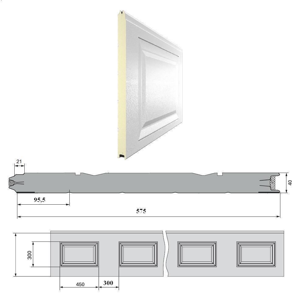 Панель «Филёнка» 575 мм шаг 300 мм Дерево/Стукко (art. DH3D10F300/S00-9003/9003)